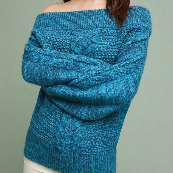 Anthropologie Sleeping On Snow Off-The-Shoulder Cable Knit Sweater (size XS) - Picture 13 of 15